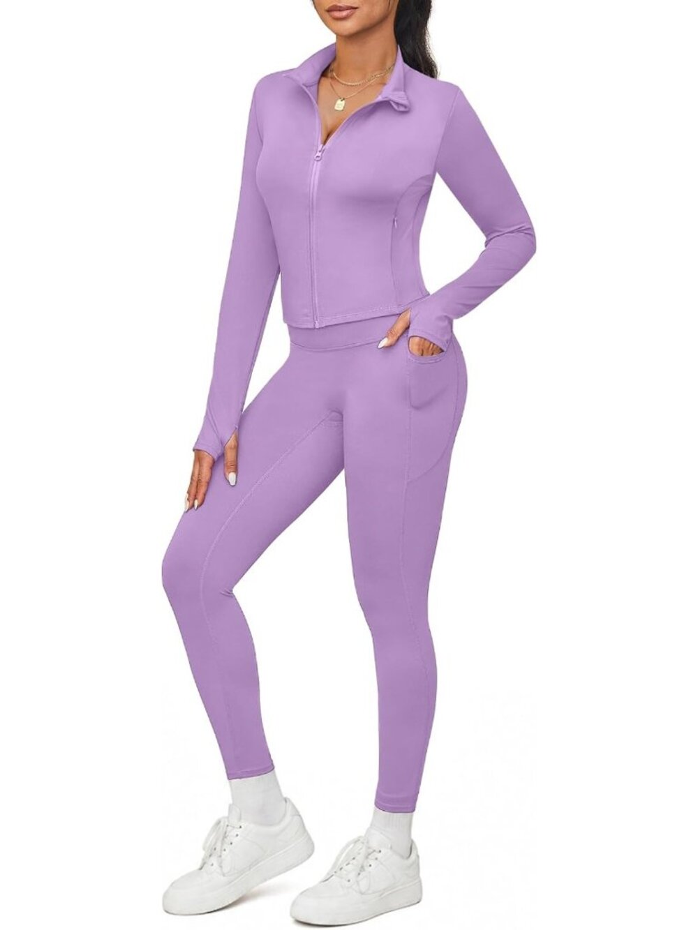 2 Piece Women's Workout Set with 4 Pockets - Stylish Matching Leggings & Top